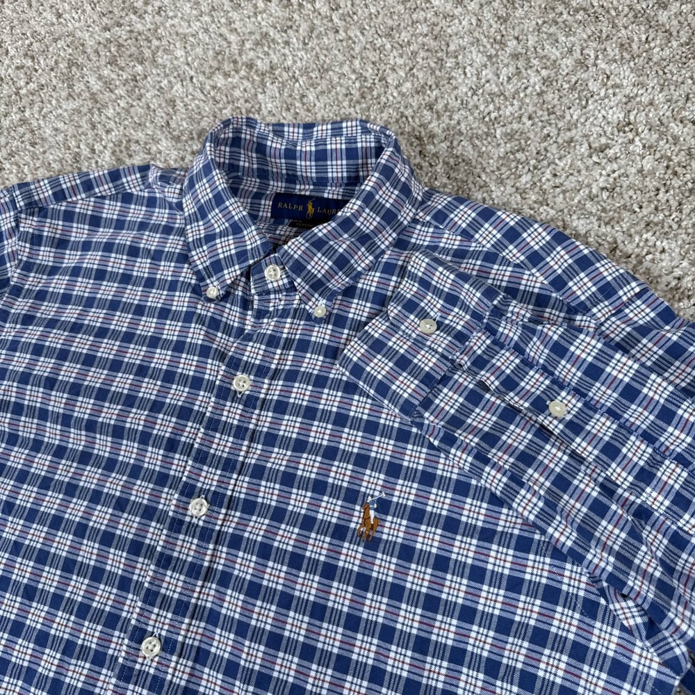 Ralph Lauren Shirt Mens M Blue Red Plaid Classic Button Down Long Sleeve Pony